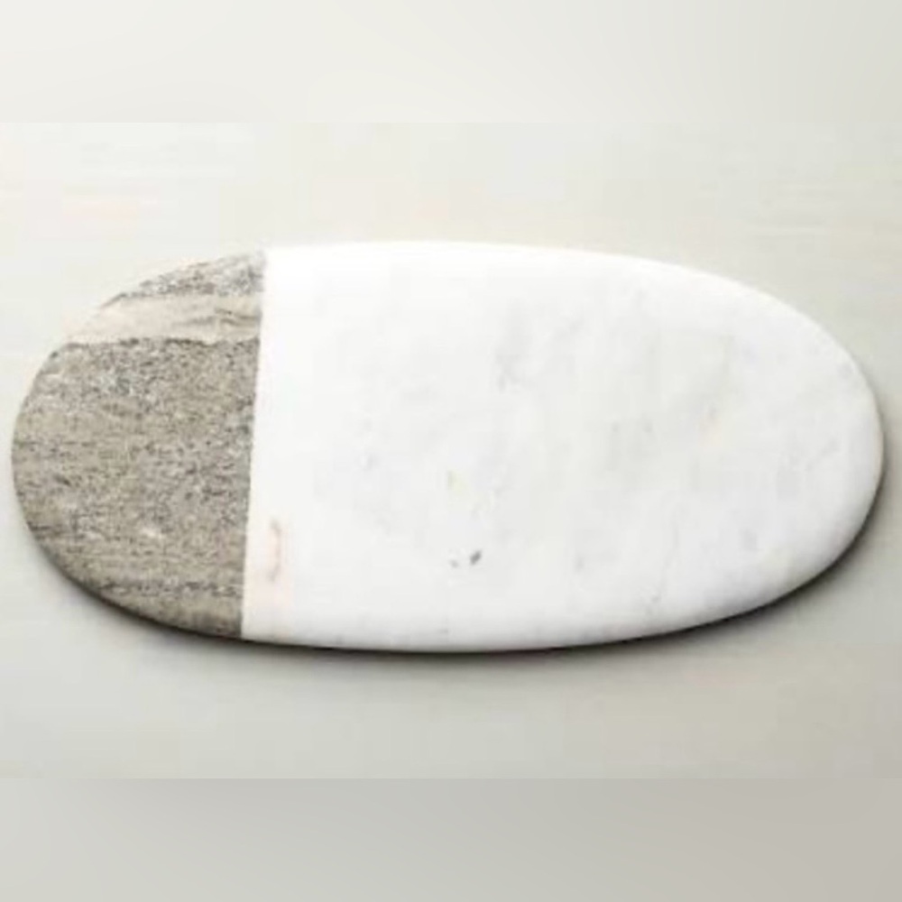 Crate&Barrel Two-Tone White and Gray Marble Cheese Tray